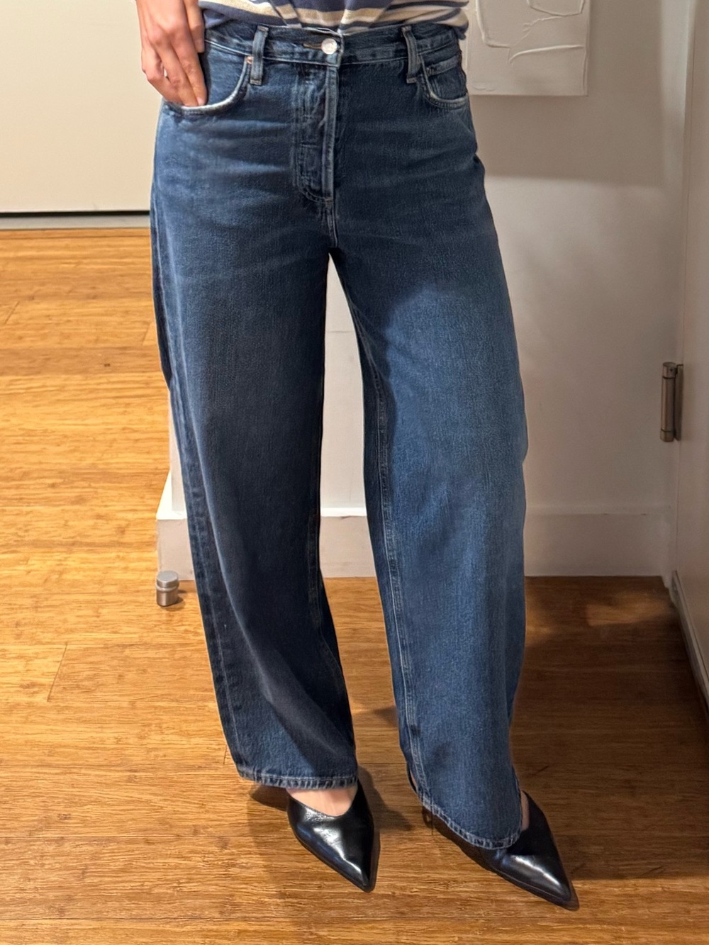 Agolde Wide-Leg High-Rise Jeans in Dark Blue Wash